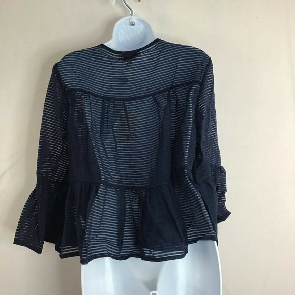 PAUL & JOE Sister Women's Blue Striped Mesh Front Button Blouse Top Size 3 L - Picture 4 of 11